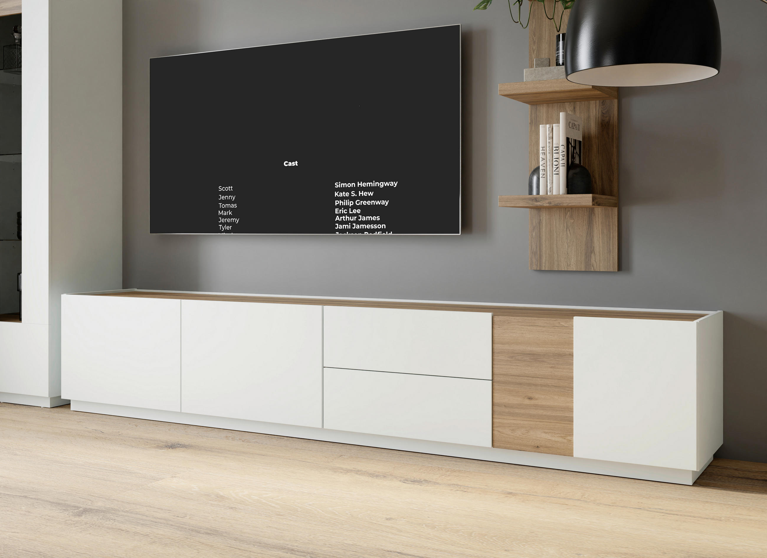 TV-ELEMENT barve hrasta, svetlo siva - črna/barve hrasta, Moderno, kovina/umetna masa (239,4/50,4/41cm) - Hom`in