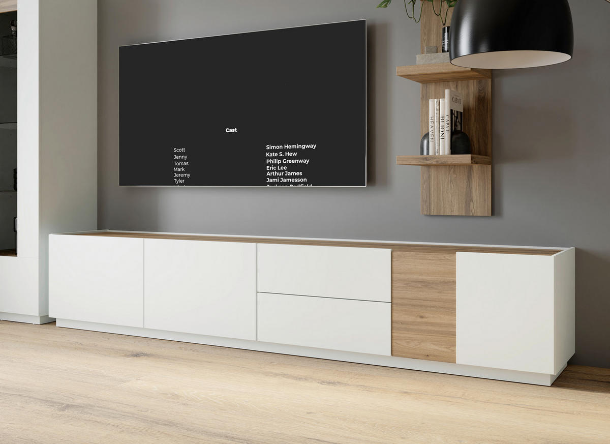 COMODĂ TV 239,4/50,4/41 cm  - gri deschis/culoare lemn stejar, Modern, plastic/metal (239,4/50,4/41cm) - Hom`in