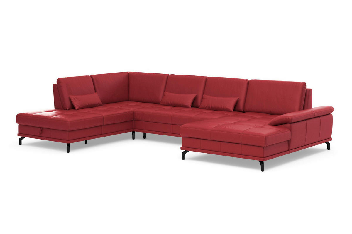 WOHNLANDSCHAFT COSTELLO E Rot Kombination Echtleder/Stoff Mikrofaser  - Rot/Schwarz, Basics, Leder/Textil (223/363/176cm) - Sit & More