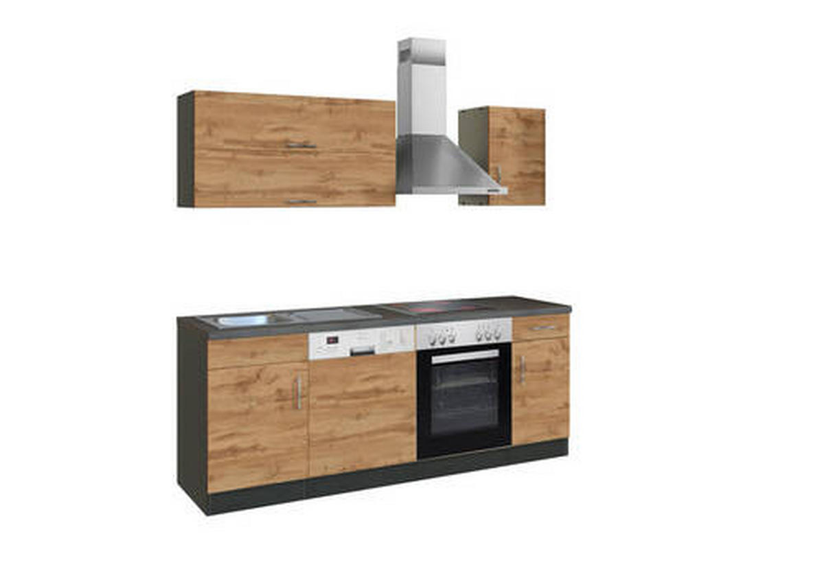 KÜCHENBLOCK 210 cm   in Graphitfarben, Schieferfarben, Eiche Wotan  - Chromfarben/Schieferfarben, MODERN, Holzwerkstoff/Metall (210cm) - Held