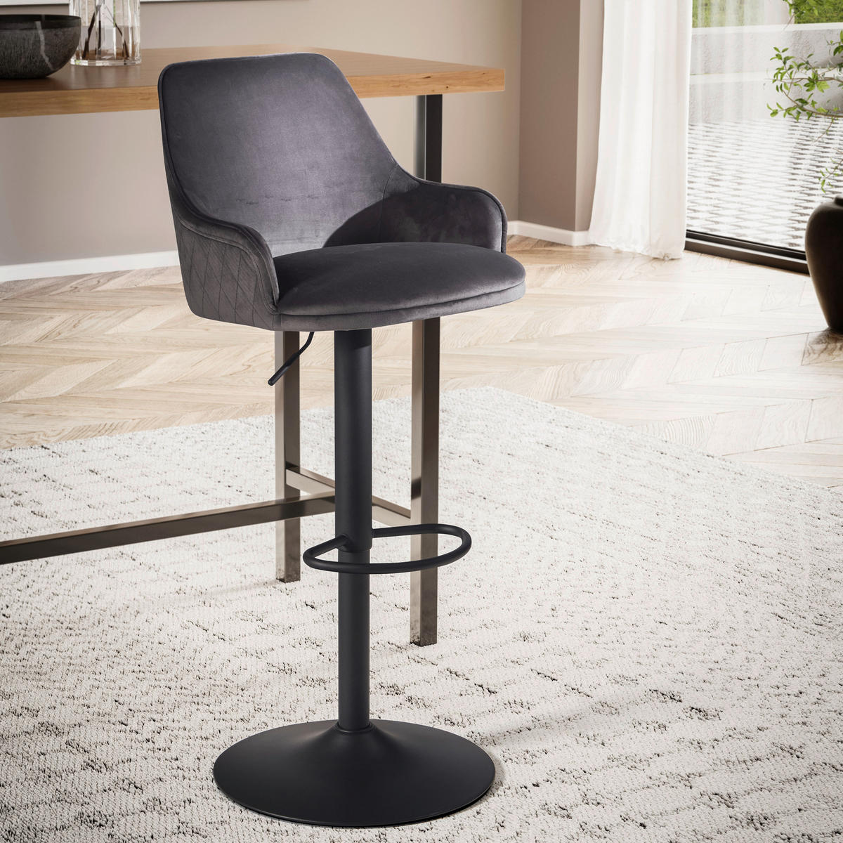 BARHOCKER in Textil Grau  - Schwarz/Grau, Design, Textil/Metall (45/106/45cm) - MID.YOU