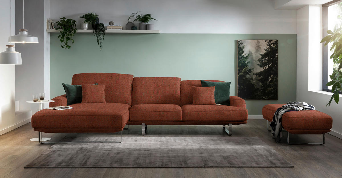 ECKSOFA in Webstoff Rostfarben  184/304 cm  - Rostfarben, Design, Textil/Metall (184/304cm) - Dieter Knoll
