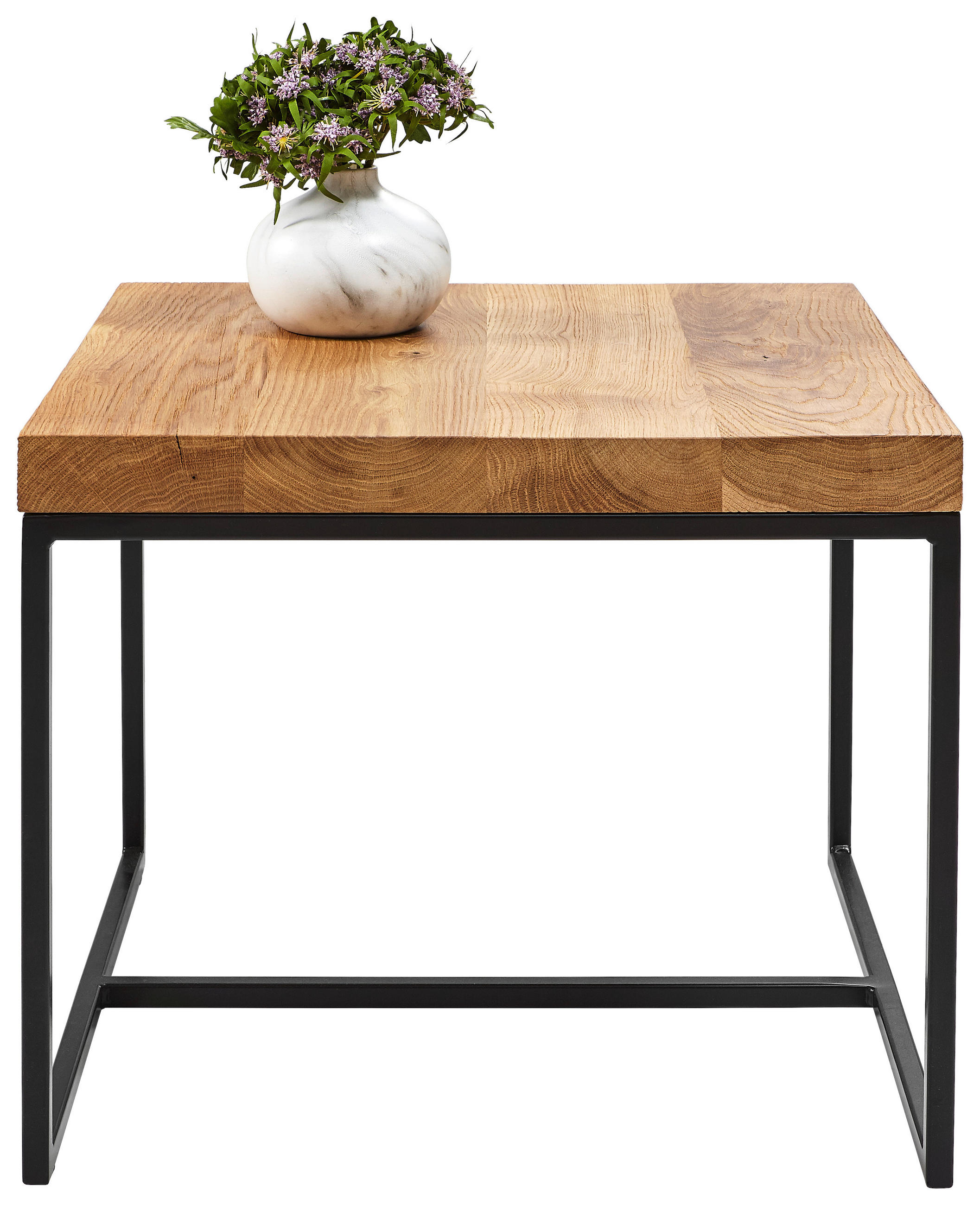 COUCHTISCH Eiche massiv 50/50/40 cm quadratisch Schwarz, Eichefarben  - Eichefarben/Schwarz, Design, Holz (50/50/40cm) - Novel