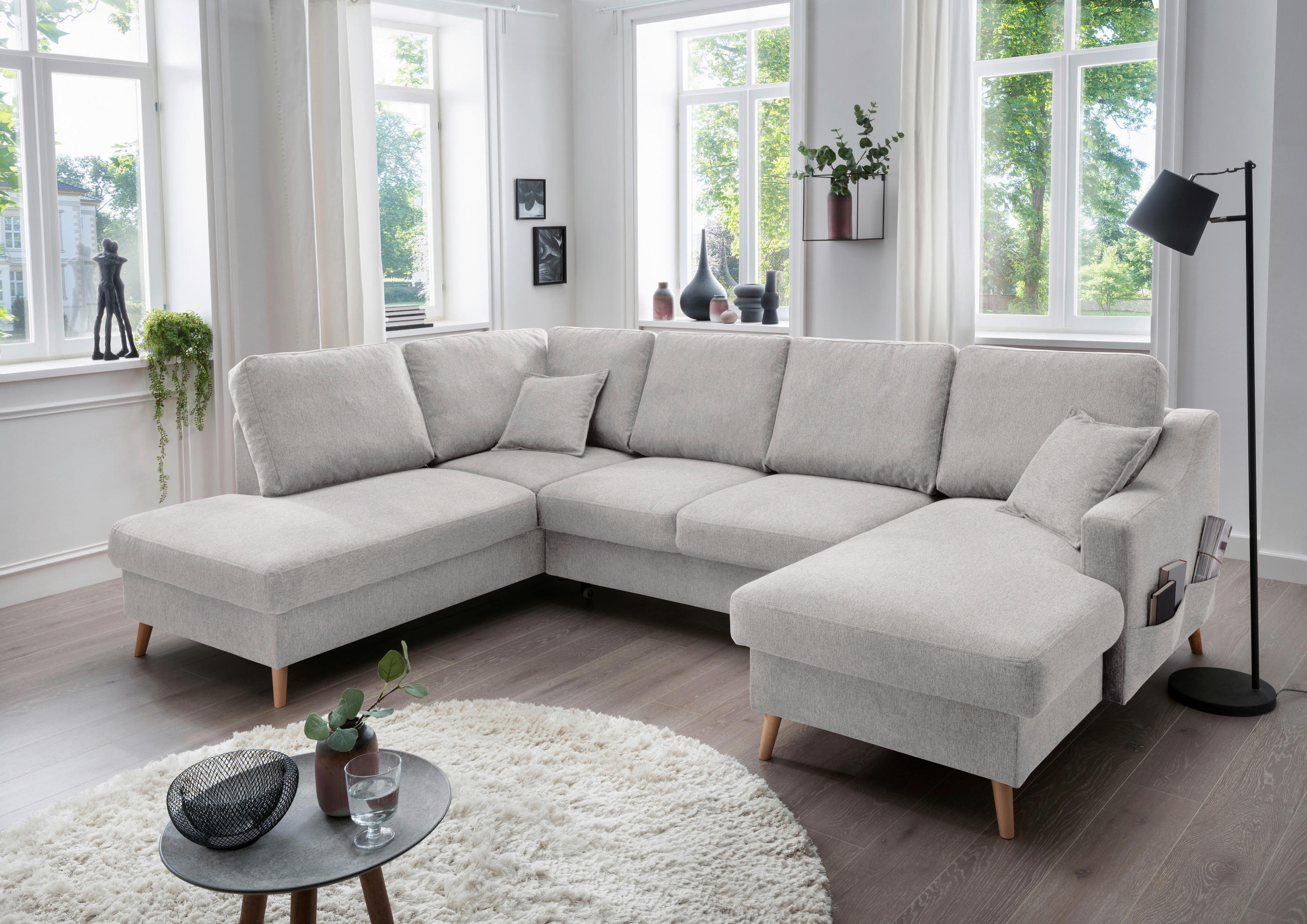 WOHNLANDSCHAFT in Chenille Grau  - Naturfarben/Grau, Konventionell, Holz/Textil (200/301/150cm) - Livetastic