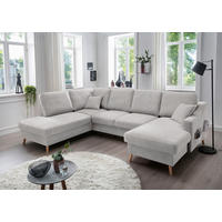 WOHNLANDSCHAFT Grau Chenille  - Naturfarben/Grau, KONVENTIONELL, Holz/Textil (200/301/150cm) - Livetastic