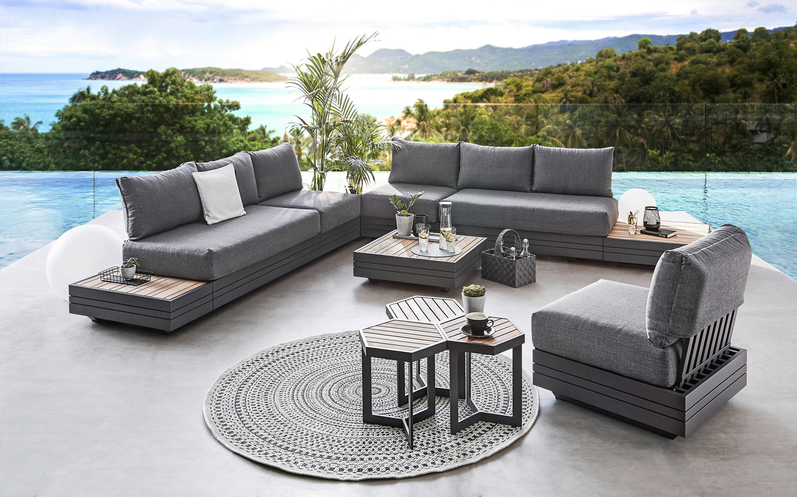 LOUNGESOFA 198/40/74/81 cm Aluminium  - Dunkelgrau/Graphitfarben, Design, Textil/Metall (198/40/74/81cm) - Zebra 