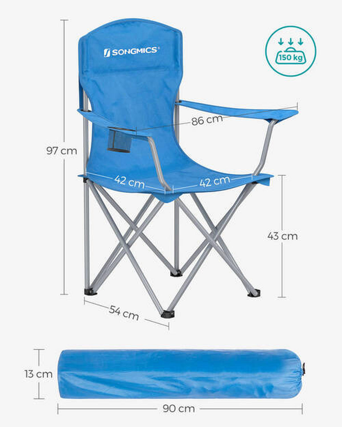CAMPINGSESSEL-SET in  - Blau/Silberfarben, Basics, Textil/Metall (86/97/54cm) - Modante