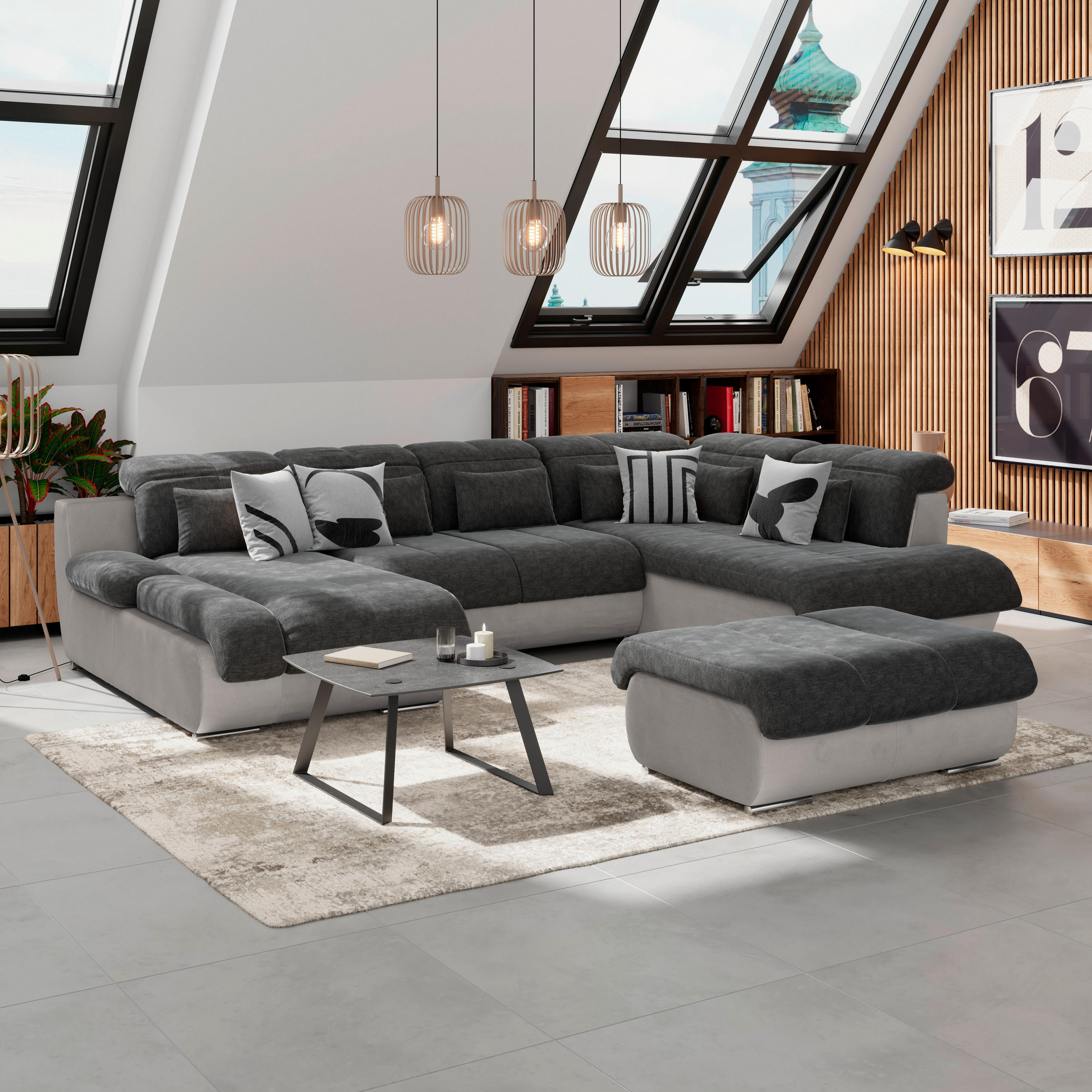 WOHNLANDSCHAFT in Webstoff Anthrazit, Grau  - Chromfarben/Anthrazit, Modern, Textil/Metall (184/345/228cm) - MID.YOU