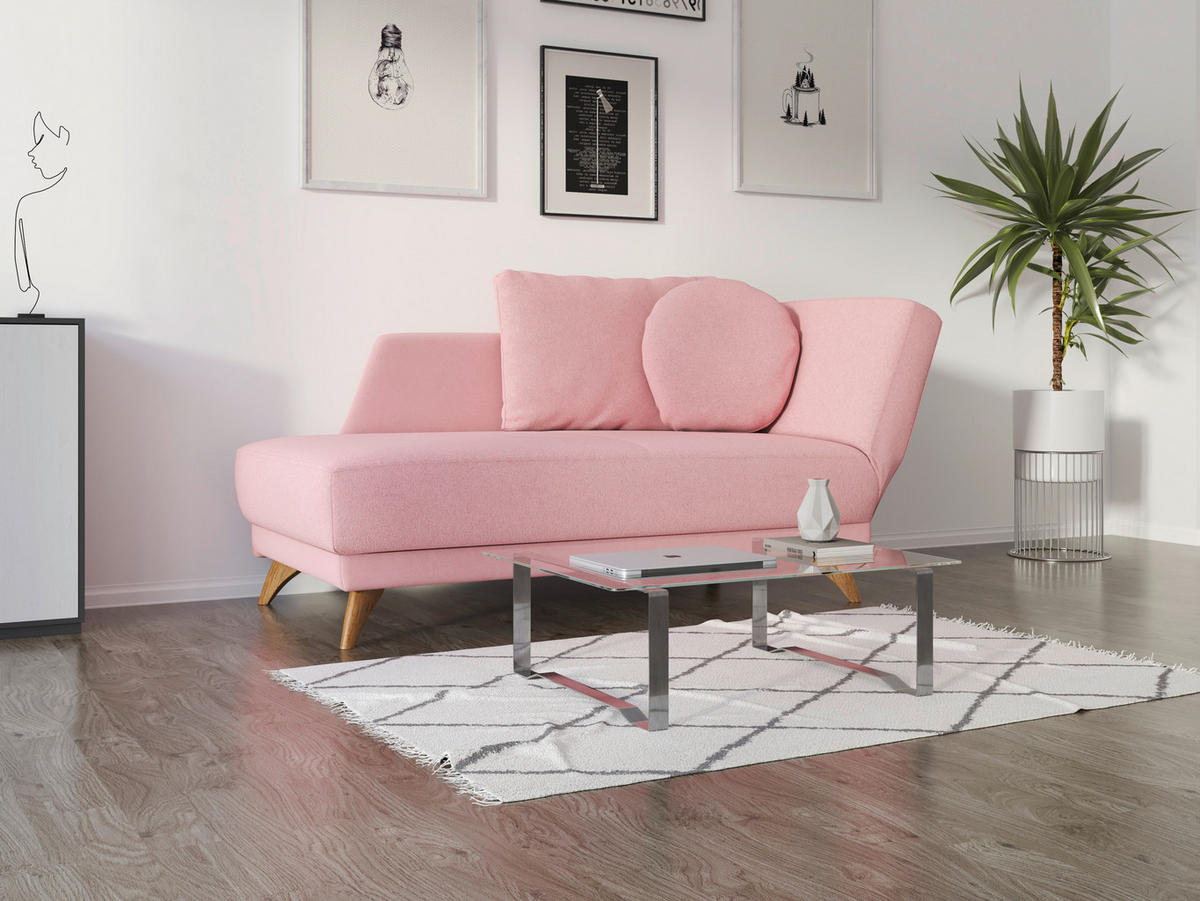 RÉCAMIERE in Flachgewebe Rosa  - Eichefarben/Rosa, Modern, Holz/Textil (205/74-87/94cm) - Bali