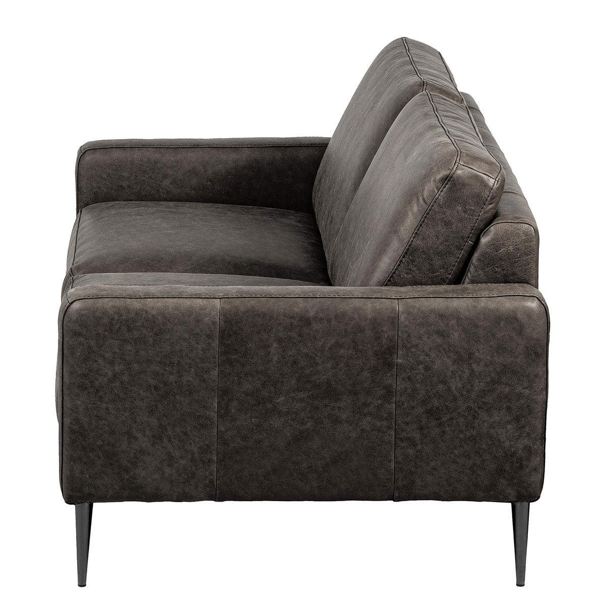 2-SITZER-SOFA SPRING in Lederlook Echtleder Dunkelgrau  - Dunkelgrau/Schwarzchrom, Design, Leder/Textil (157/85/92cm) - Livetastic