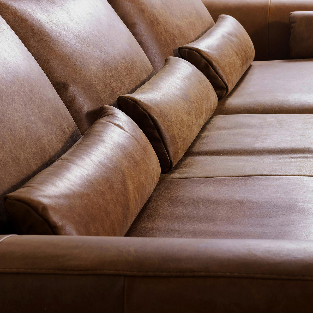 ECKSOFA in Echtleder Cognac  - Cognac/Schwarz, Design, Leder/Metall (313/172cm) - Livetastic