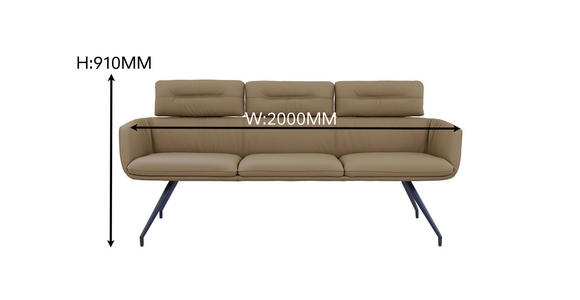 SITZBANK 200/91/70 cm Echtleder Schwarz, Taupe  - Taupe/Schwarz, Design, Leder/Metall (200/91/70cm) - Dieter Knoll