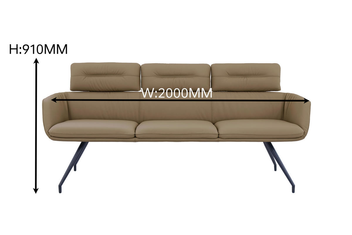 SITZBANK 200/91/70 cm Echtleder Schwarz, Taupe  - Taupe/Schwarz, Design, Leder/Metall (200/91/70cm) - Dieter Knoll