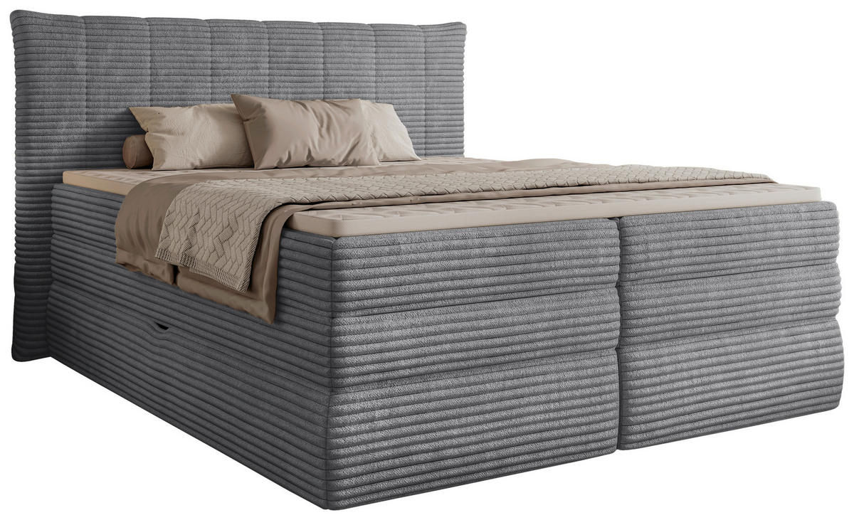 BOXSPRINGBETT 180/200 cm,  in Dunkelgrau, gepolstertes Kopfteil, Bettkasten, Topper, Matratzen, H2 + H2 = mittel  - Dunkelgrau/Schwarz, Design, Kunststoff/Textil (180/200cm) - Chameo