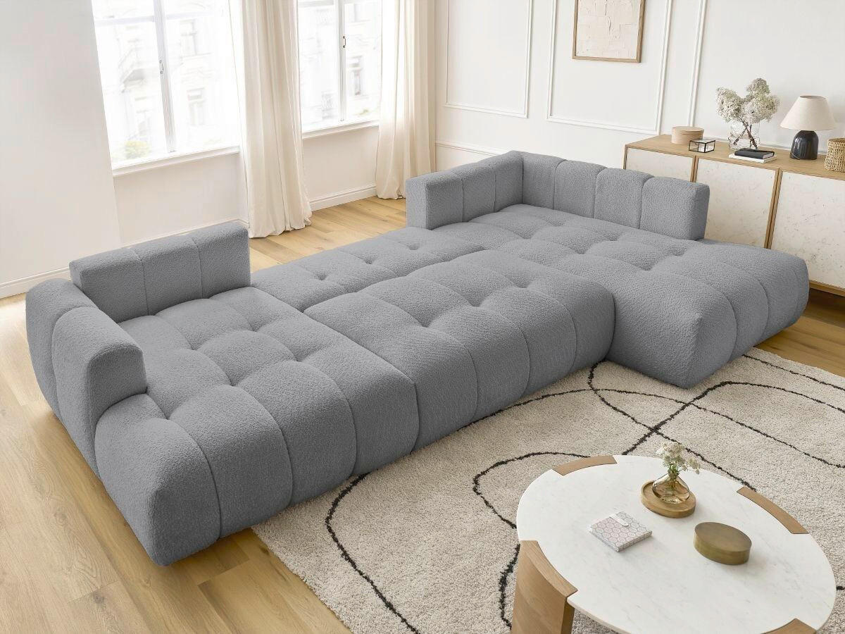WOHNLANDSCHAFT  FUJI  Dunkelgrau Bouclé  - Dunkelgrau/Schwarz, MODERN, Kunststoff/Textil (160/377/204cm)