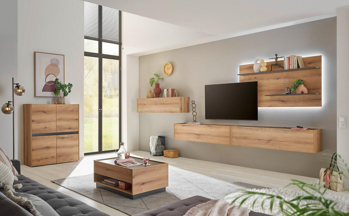 COUCHTISCH 90/60/38 cm rechteckig Anthrazit, Eichefarben  - Eichefarben/Anthrazit, Design, Holzwerkstoff (90/60/38cm) - Modante