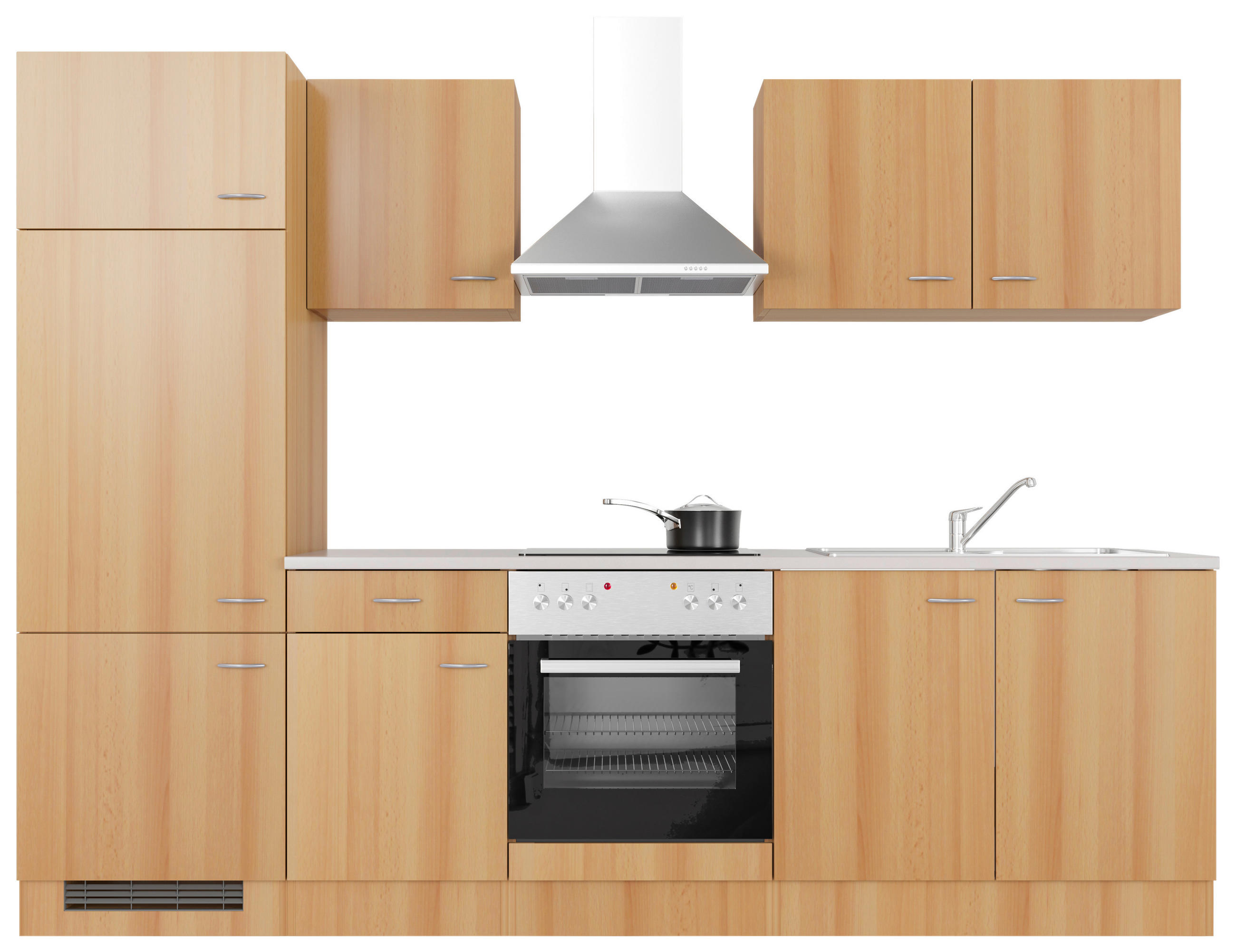 KÜCHENBLOCK 270 cm in Buchefarben - Edelstahlfarben/Beige, MODERN, Holzwerkstoff/Kunststoff (270cm) - FlexWell