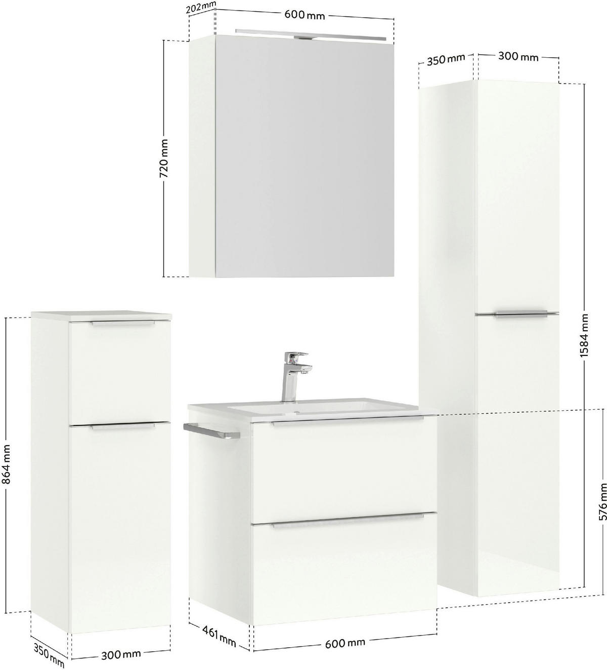 SPIEGELSCHRANK 60/72/21 cm  - Weiß Hochglanz/Alufarben, MODERN, Glas/Holzwerkstoff (60/72/21cm) - Nobilia