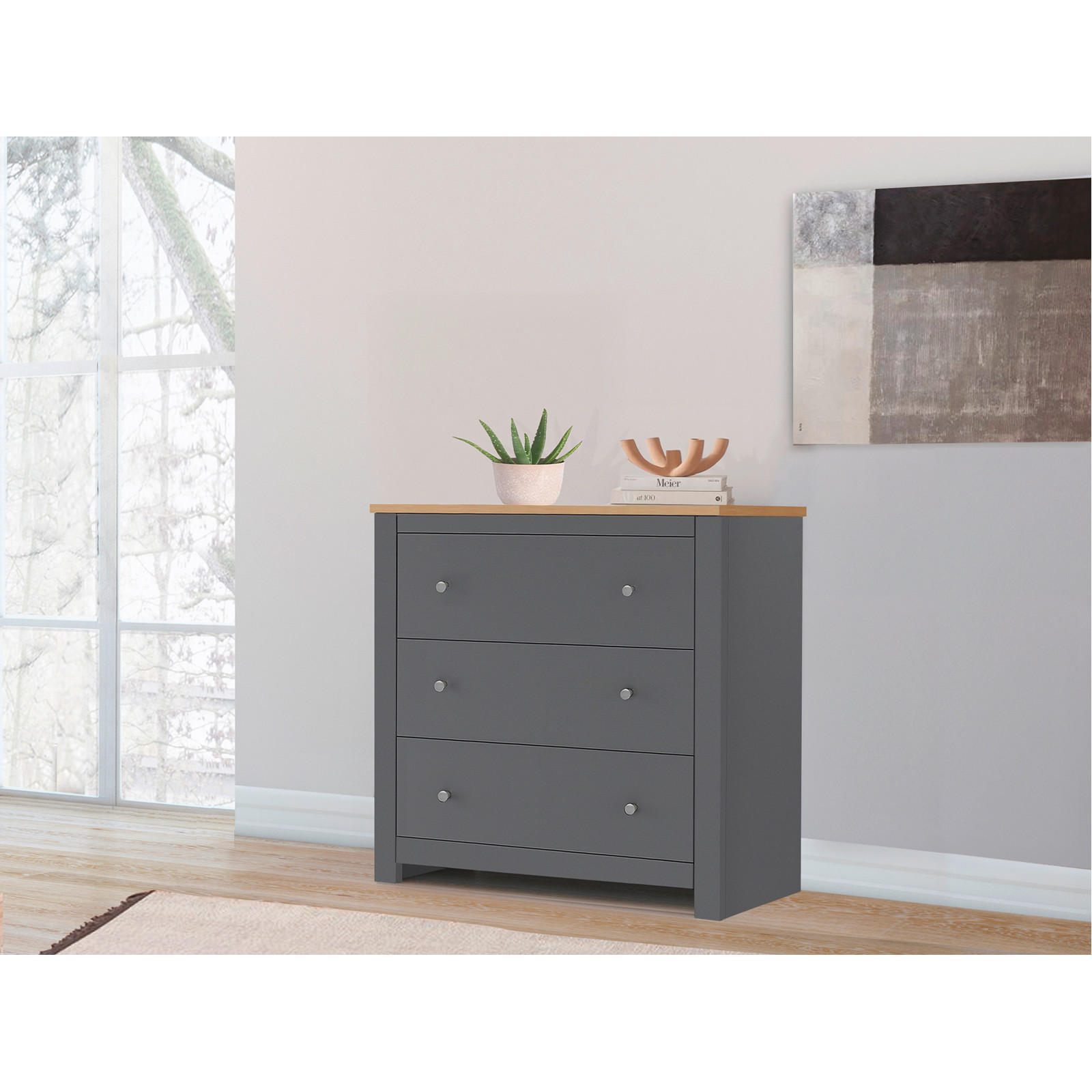 KOMMODE Emerald  in  - Silberfarben/Naturfarben, Design, Holzwerkstoff/Metall (79/81/35cm) - MID.YOU