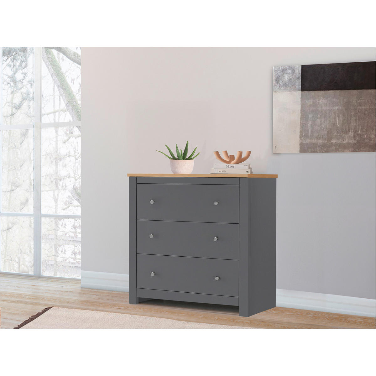 KOMMODE Emerald  in  - Silberfarben/Naturfarben, Design, Holzwerkstoff/Metall (79/81/35cm) - MID.YOU