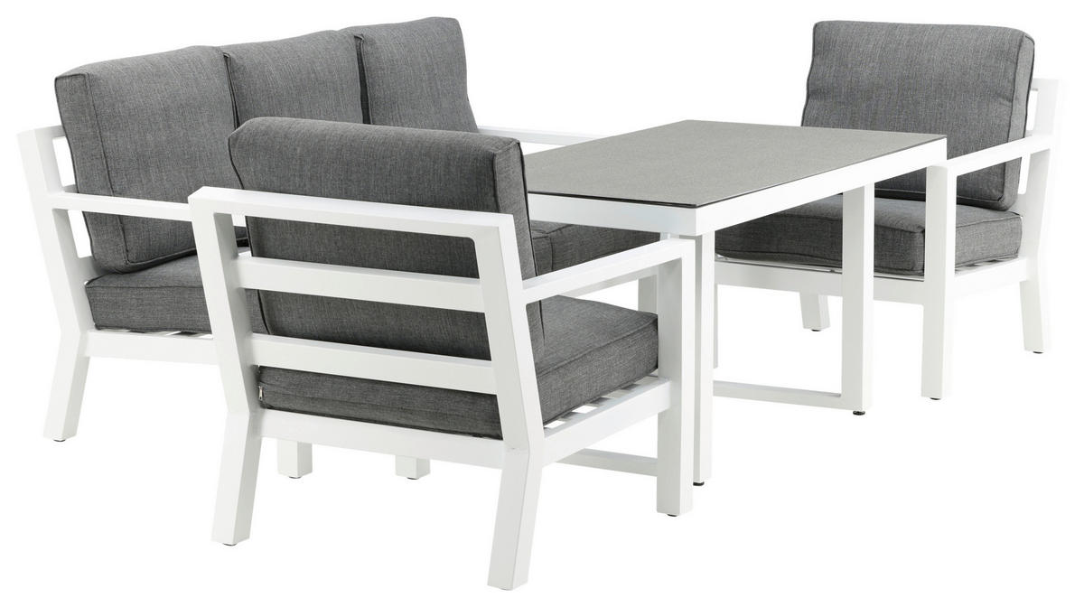 LOUNGEGARNITUR 4-teilig   Aluminium  - Weiß/Grau, Basics, Textil/Metall - Gardenson