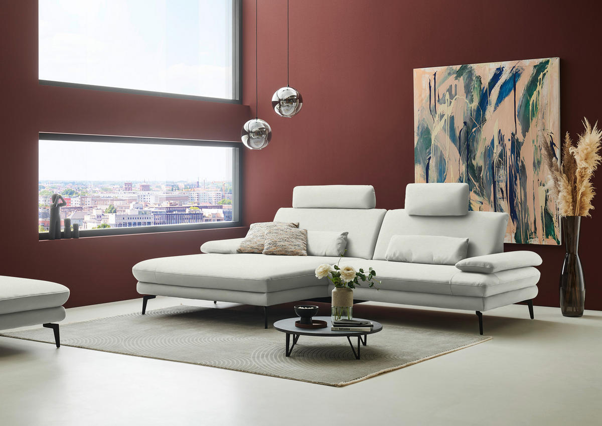 ECKSOFA Chenille, Flachgewebe Weiss  - Weiss/Schwarz, Design, Textil/Metall (180/284cm) - Dieter Knoll