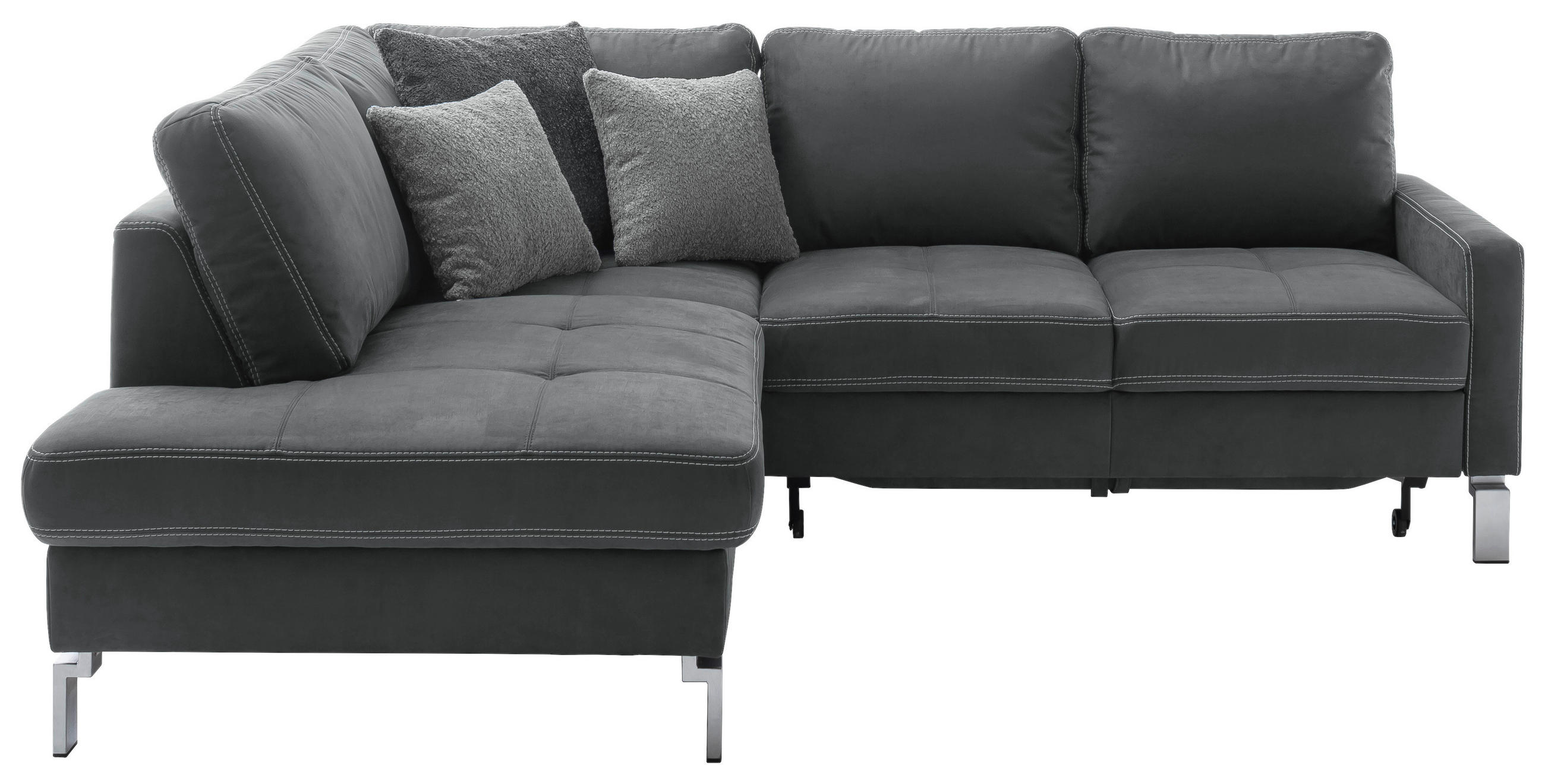 ECKSOFA Mikrofaser Dunkelgrau  - Chromfarben/Dunkelgrau, Design, Textil/Metall (200/229cm) - Pure Home Lifestyle