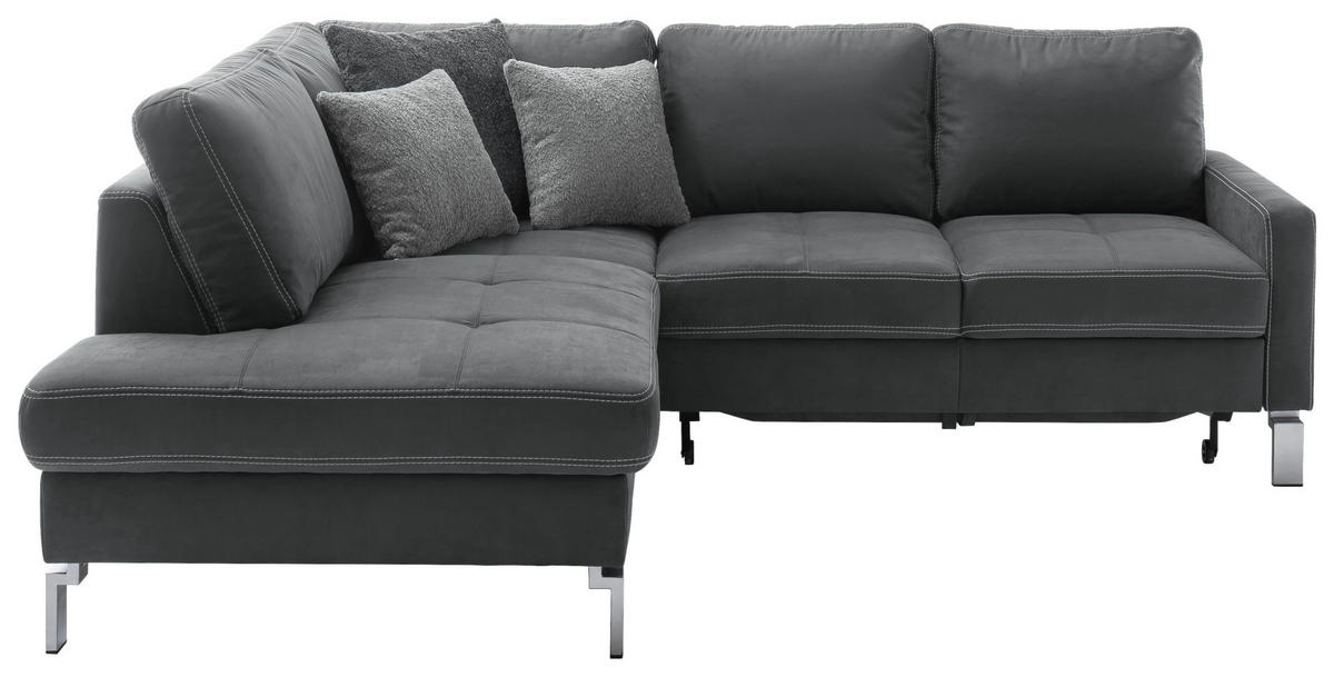 ECKSOFA Mikrofaser Dunkelgrau  - Chromfarben/Dunkelgrau, Design, Textil/Metall (200/229cm) - Pure Home Lifestyle