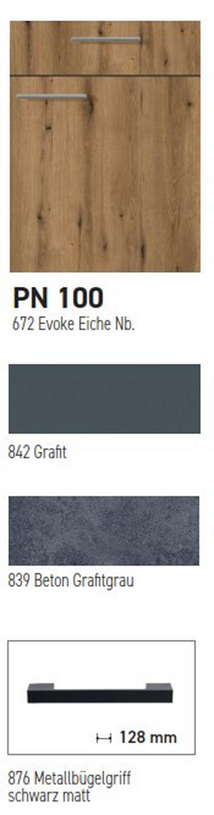 KÜCHENBLOCK PN 100 270 cm  in Graphitfarben, Eichefarben  - Eichefarben/Schwarz, Design, Holzwerkstoff/Metall (270cm) - Pino