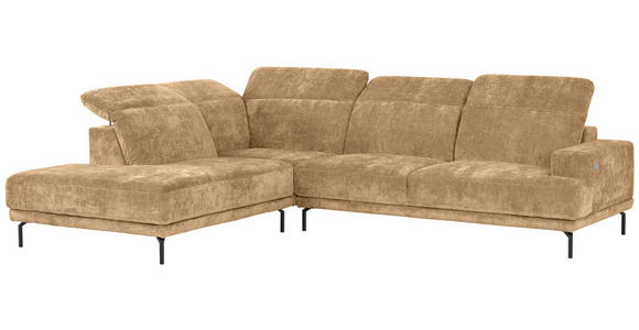 ECKSOFA Hellbraun Chenille Kopfteilverstellung, Sitztiefenverstellung  - Hellbraun/Schwarz, Design, Textil/Metall (243/307cm) - Xora