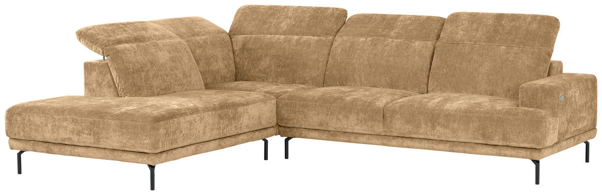 ECKSOFA Hellbraun Chenille Kopfteilverstellung, Sitztiefenverstellung  - Hellbraun/Schwarz, Design, Textil/Metall (243/307cm) - Xora