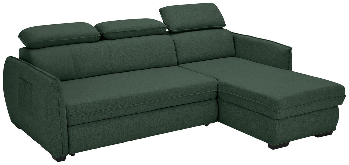 ECKSOFA in Flachgewebe Dunkelgrün  - Dunkelgrün/Schwarz, Modern, Kunststoff/Textil (182/237cm) - Carryhome
