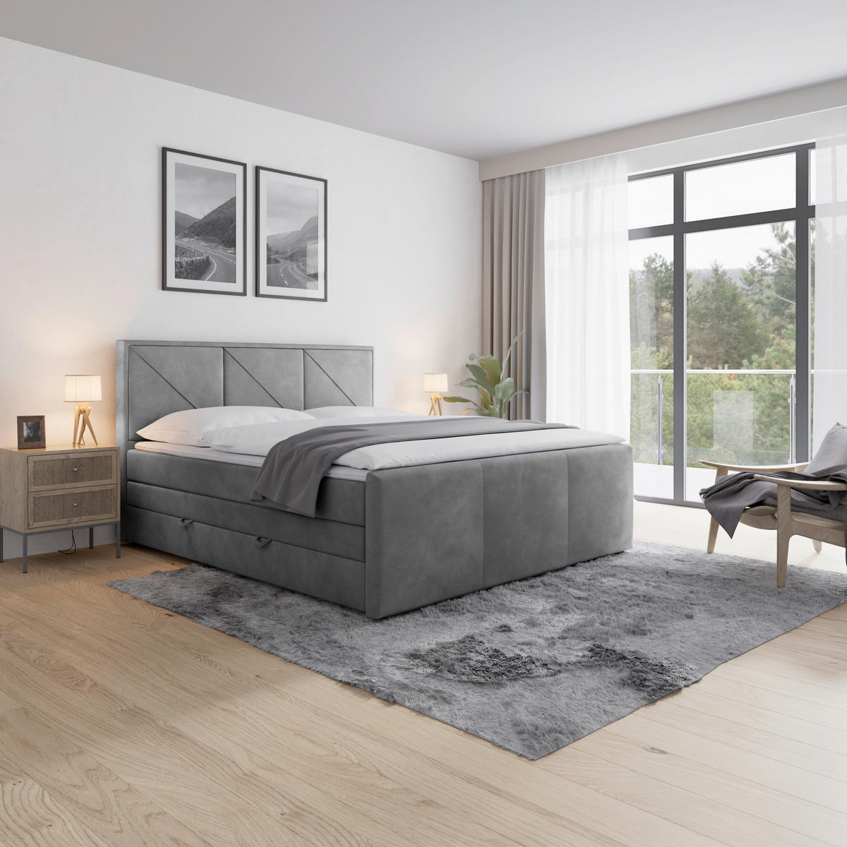 BOXSPRINGBETT 180/200 cm  in Hellgrau  - Hellgrau/Schwarz, Modern, Holzwerkstoff/Kunststoff (180/200cm) - MID.YOU