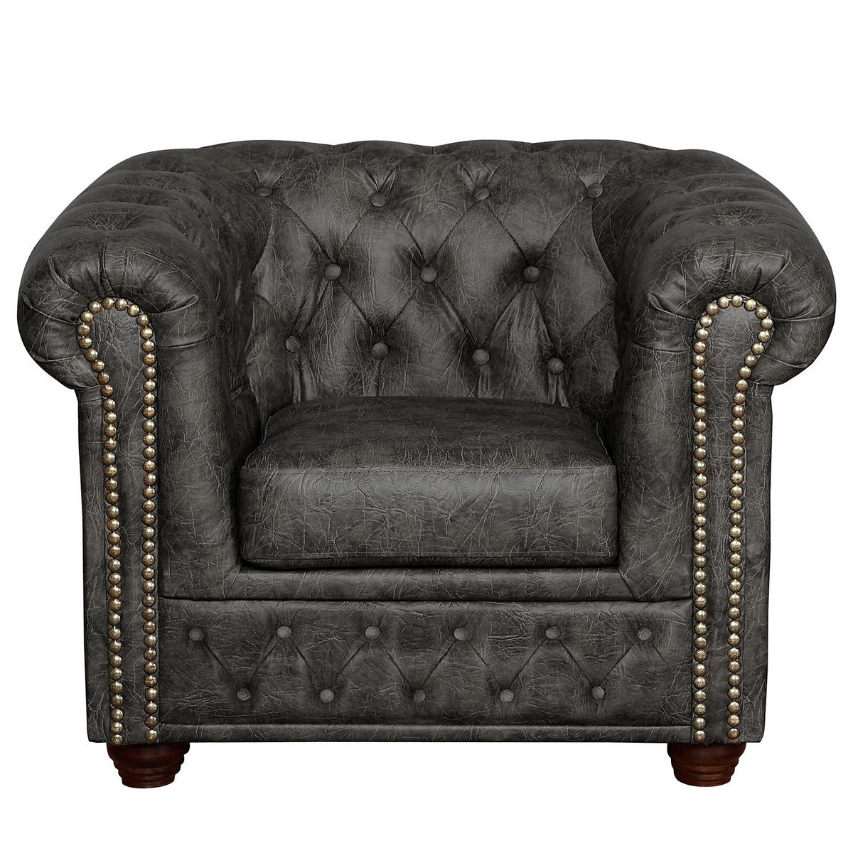 SESSEL in Lederlook Schwarz  - Schwarz/Braun, Design, Holz/Textil (104/72/86cm) - P & B