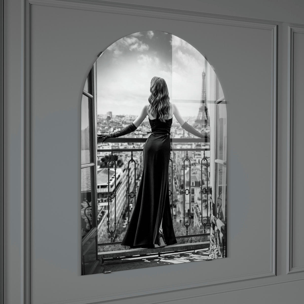 GLASBILD Städte, Frauen 70/100 cm  - Schwarz/Weiß, Basics, Glas/Papier (70/100cm)