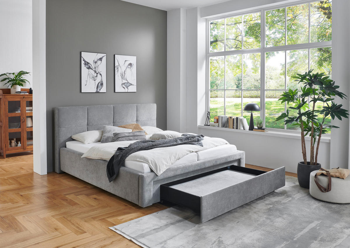 POLSTERBETT 180/200 cm,  in Grau, Bettschublade,  - Schwarz/Grau, Design, Kunststoff/Textil (180/200cm) - Stylife