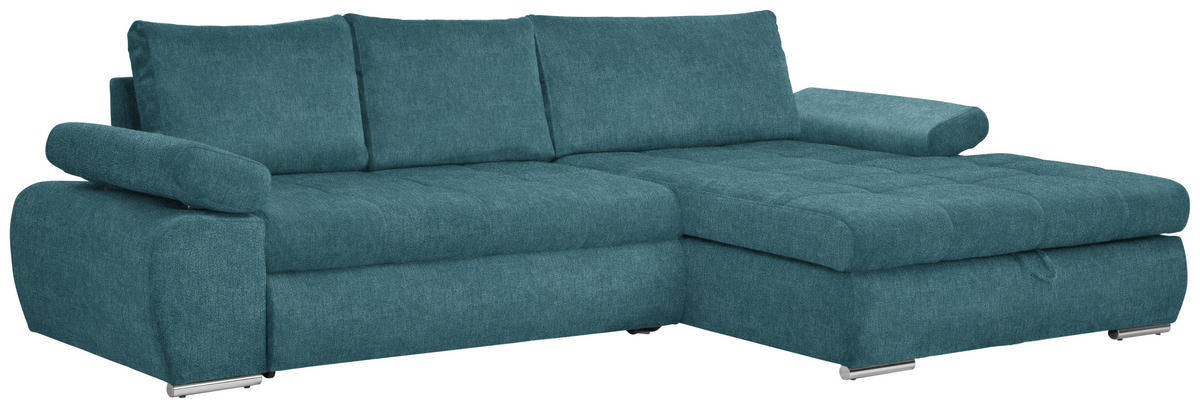 ECKSOFA Petrol Flachgewebe  - Chromfarben/Petrol, Design, Kunststoff/Textil (294/173cm) - Carryhome
