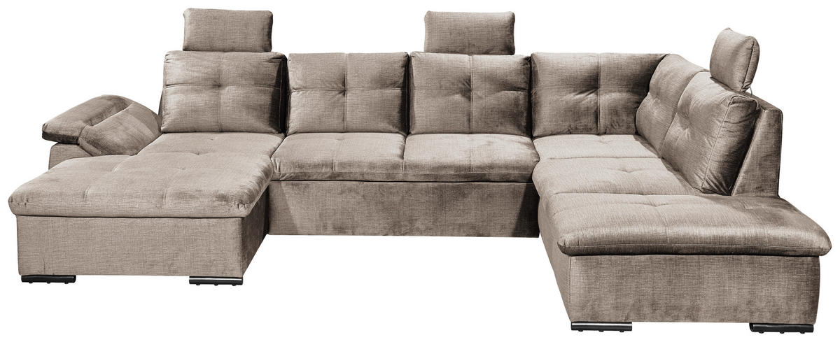 WOHNLANDSCHAFT in Mikrovelours Creme  - Creme/Schwarz, KONVENTIONELL, Kunststoff/Textil (127/334/217cm) - Carryhome