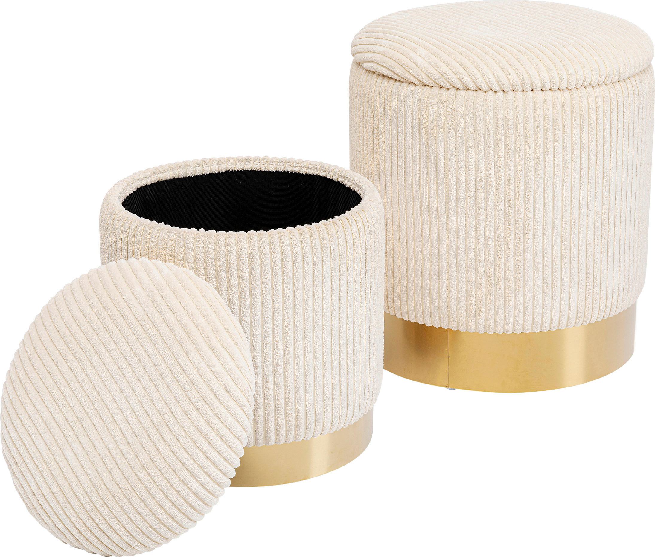 HOCKERSET Creme, Messingfarben  - Messingfarben/Creme, Design, Textil/Metall (30/38/32/42/30/38cm) - Kare-Design