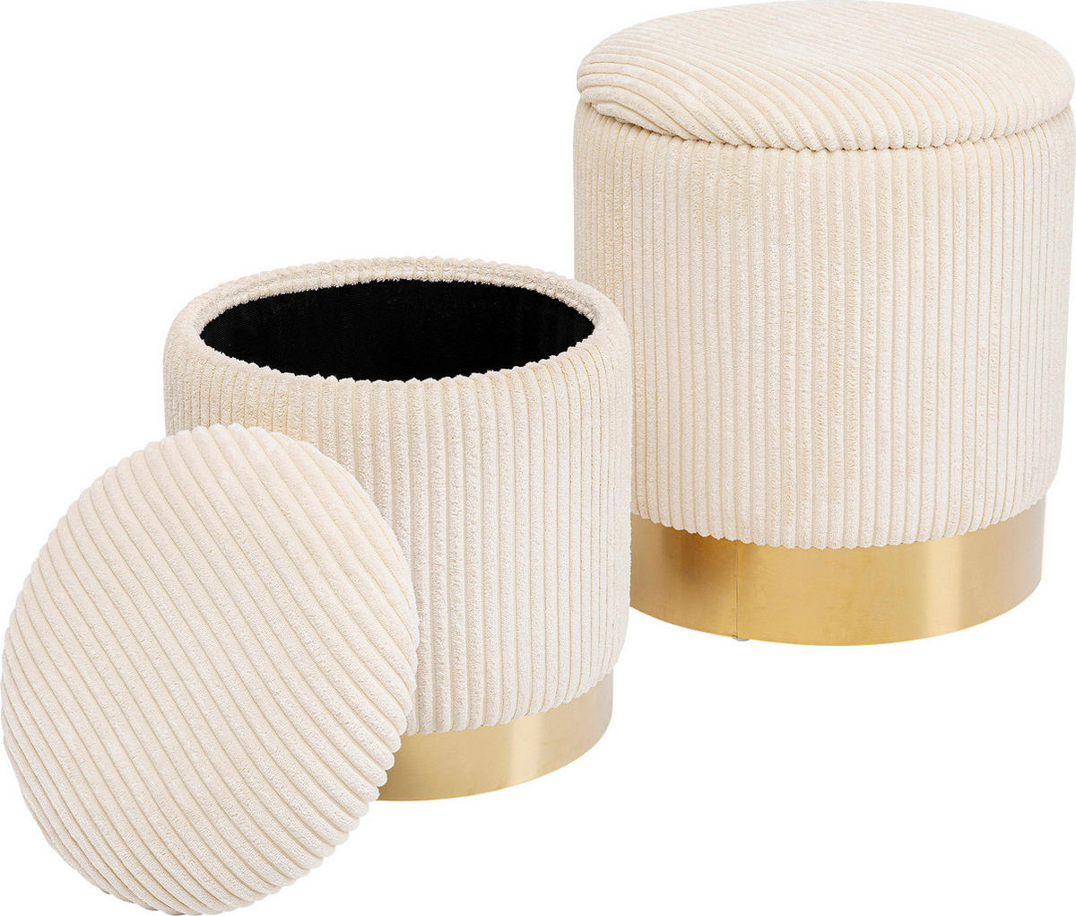 HOCKERSET Creme, Messingfarben  - Messingfarben/Creme, Design, Textil/Metall (30/38/32/42/30/38cm) - Kare-Design
