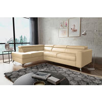 ECKSOFA MONDO Beige Echtleder Lederlook  - Chromfarben/Beige, Design, Leder/Textil (208/286cm) - Livetastic