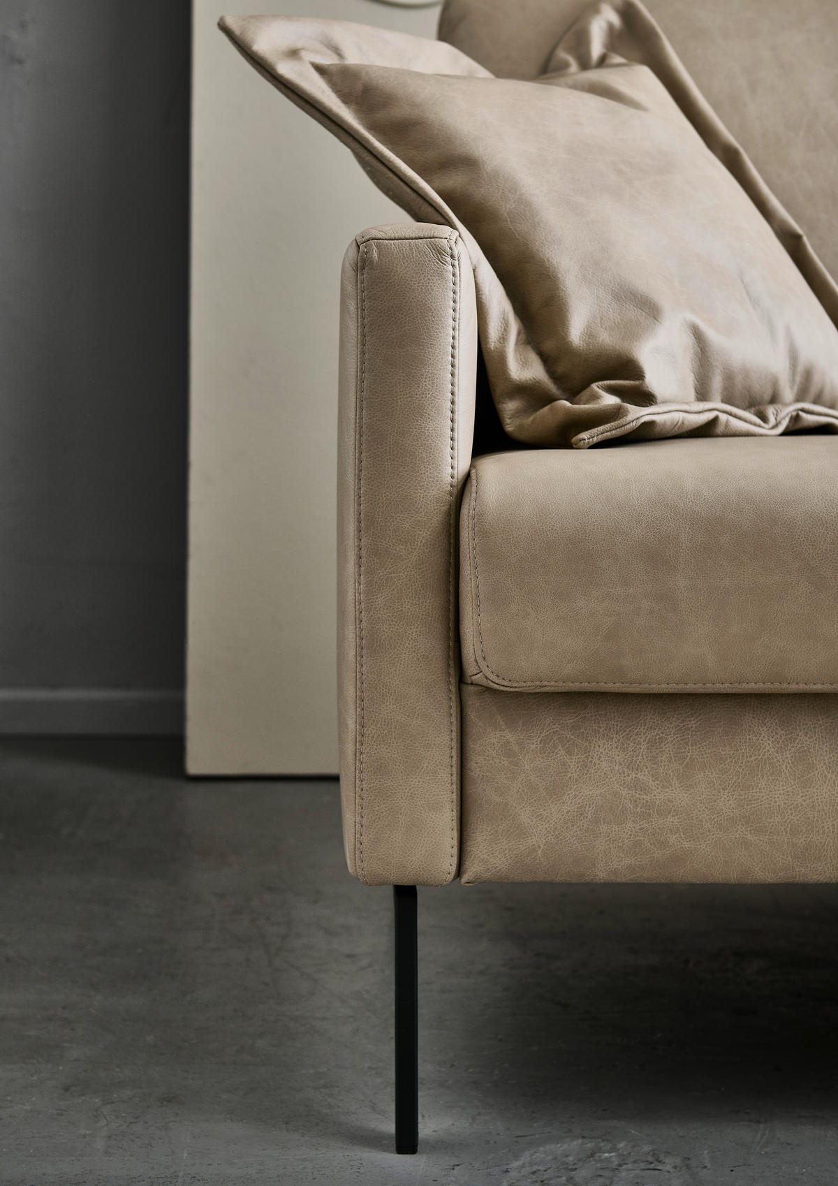 3-SITZER-SOFA Echtleder Taupe  - Taupe/Schwarz, Konventionell, Leder/Metall (200/88/88cm) - Pure Home Comfort