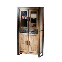 VITRINE  in massiv Akazie Naturfarben, Schwarz  - Schwarz/Naturfarben, Design, Holz/Metall (90/180/40cm) - MID.YOU