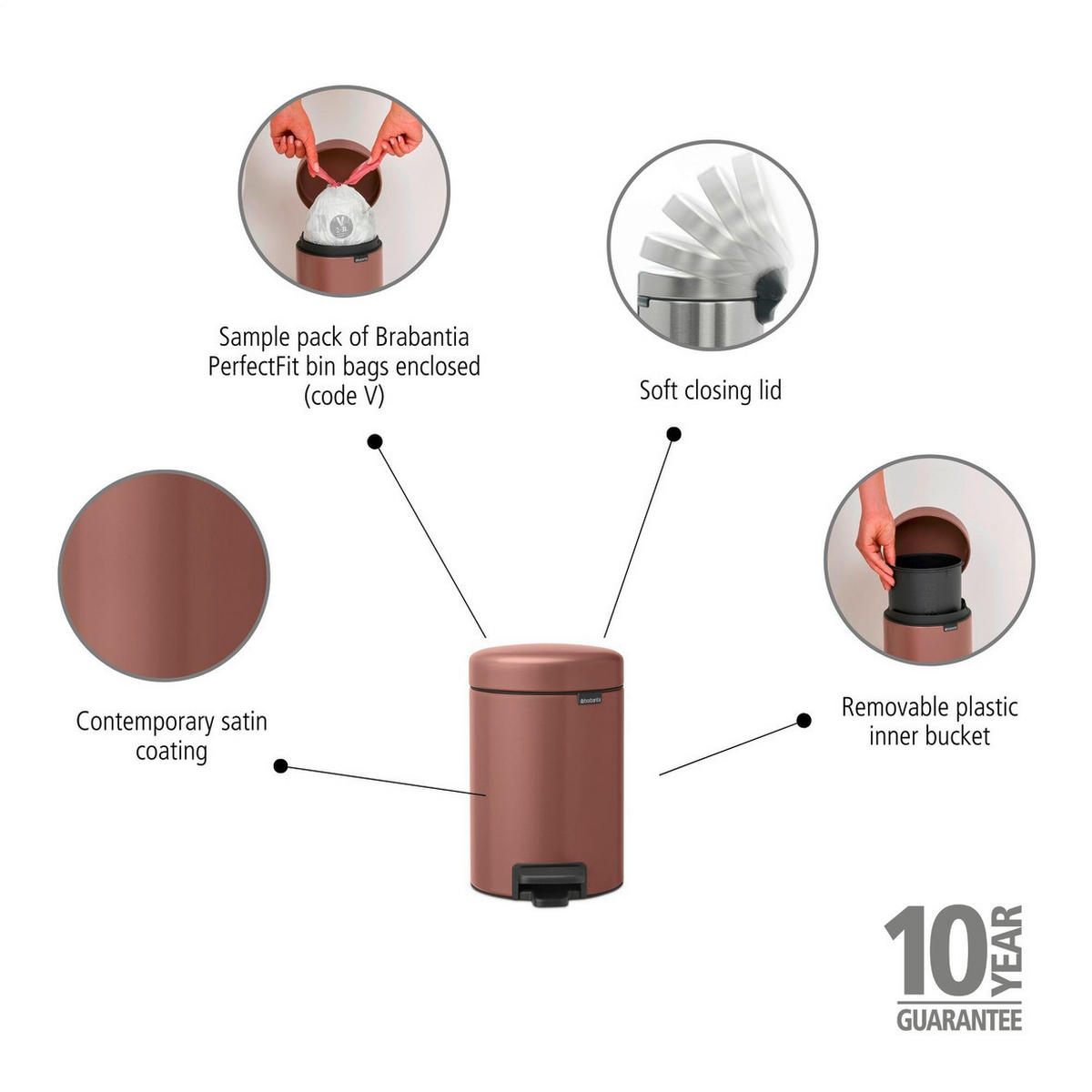 TRETEIMER 3 l  Metall  - Taupe/Anthrazit, Basics, Kunststoff/Metall (16,8/26,4/23,5cm) - Brabantia