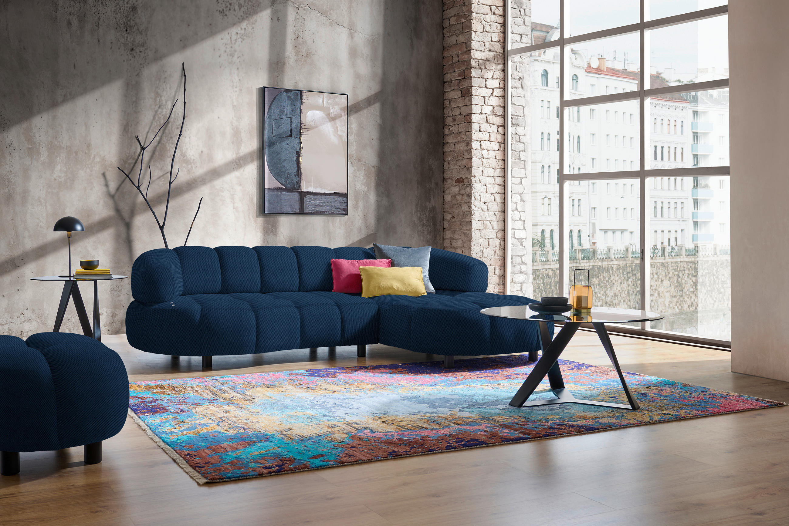 ECKSOFA in Webstoff Royalblau  284/183 cm  - Royalblau/Schwarz, Design, Holz/Textil (284/183cm) - Welnova