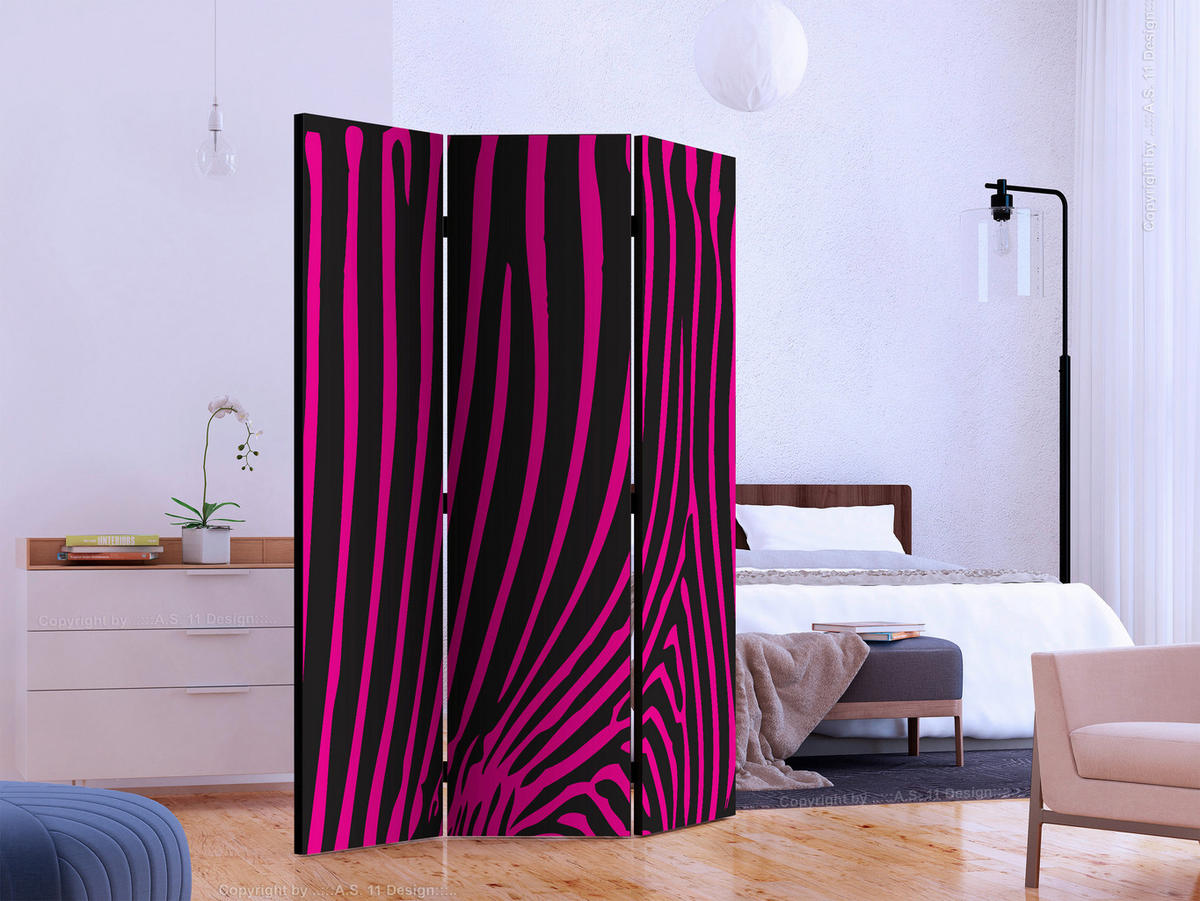 Paravent doppeltseitig mit 3  Flügel - Pink/Schwarz, Basics, Holz/Textil (135/172/3cm) - artgeist