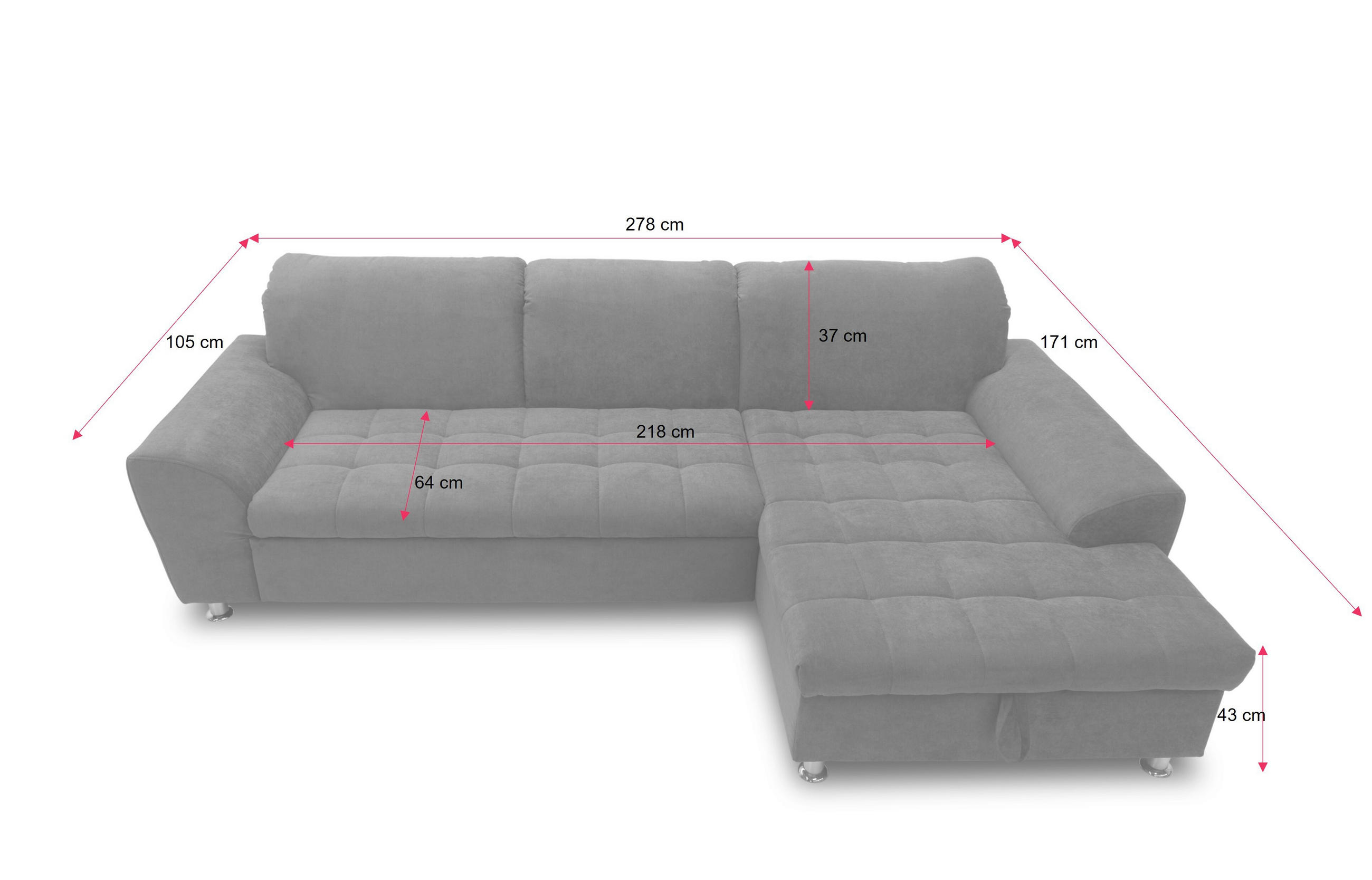 Thumbnail - Mid.you Ecksofa Meridian, Schwarz, Textil, Uni, 4-Sitzer, L-Form, 278x171 cm, FSC Mix, Rücken echt, Armteil links, recht...