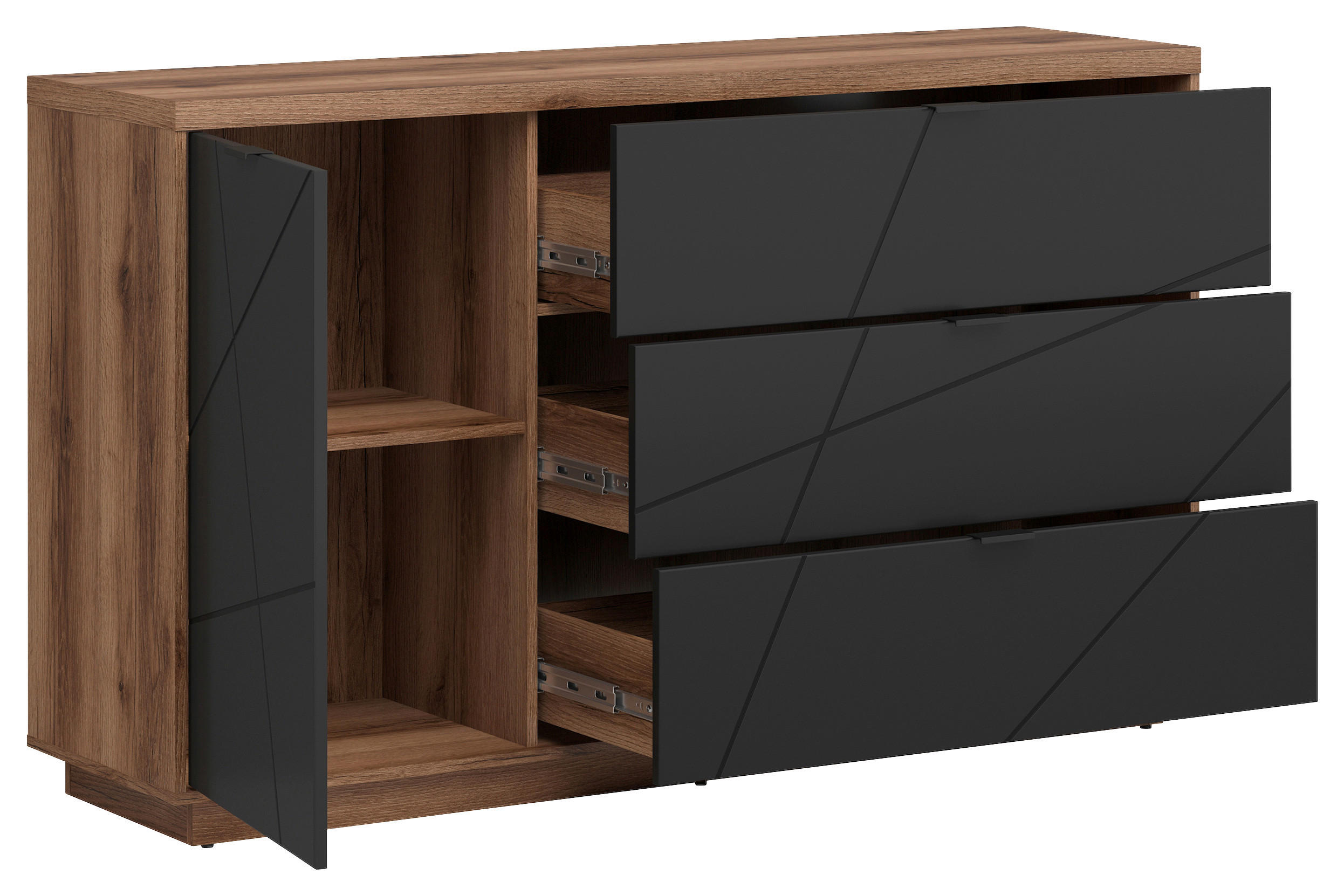 Thumbnail - Xxxl Sideboard, Schwarz, Eiche, Holzwerkstoff, 1 Fächer, 3 Schubladen, 156x93x42.5 cm, Wohnzimmer, Kommoden & Sideboards...