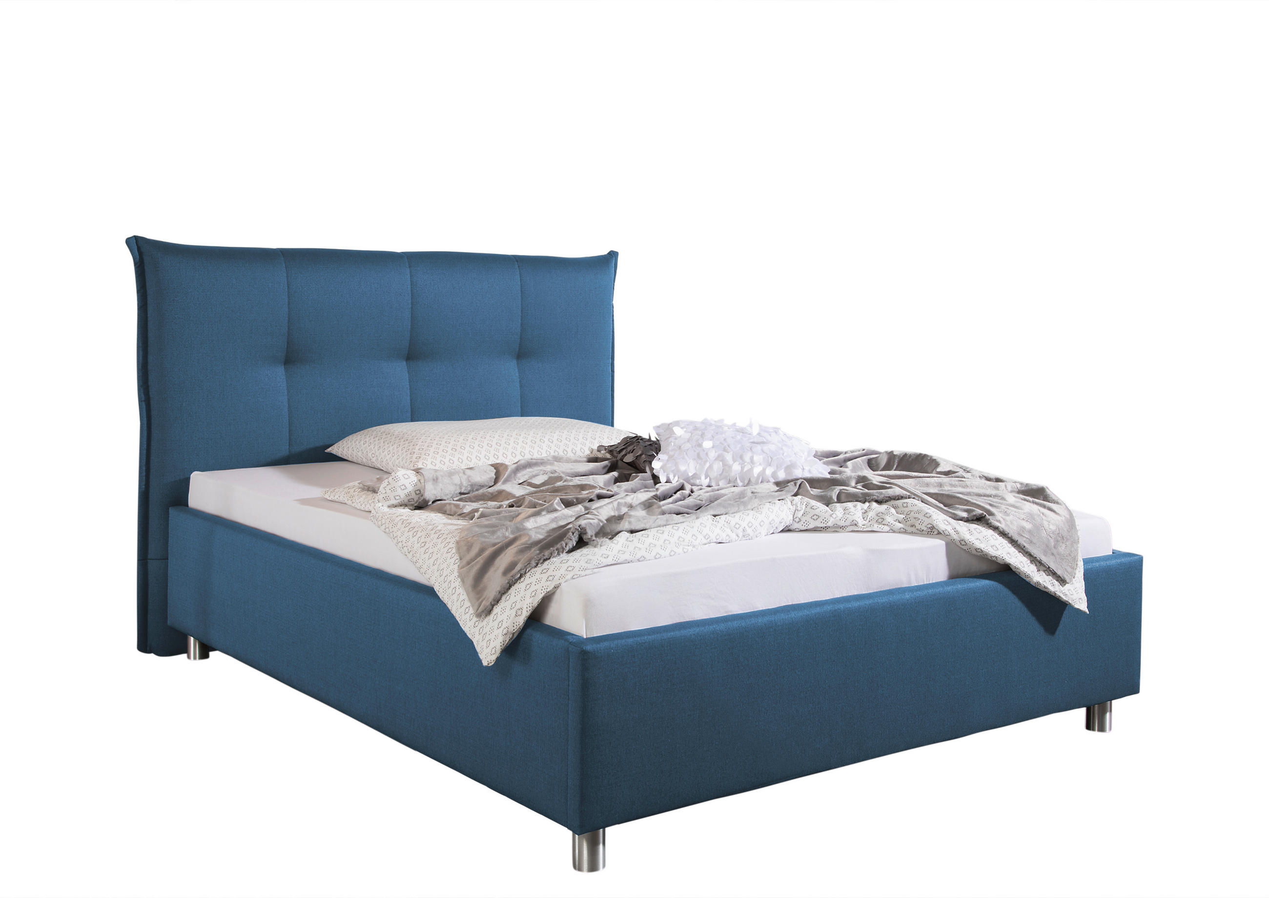 POLSTERBETT  in Blau,  - Blau/Alufarben, MODERN, Textil/Metall (173/115/211cm) - Livetastic