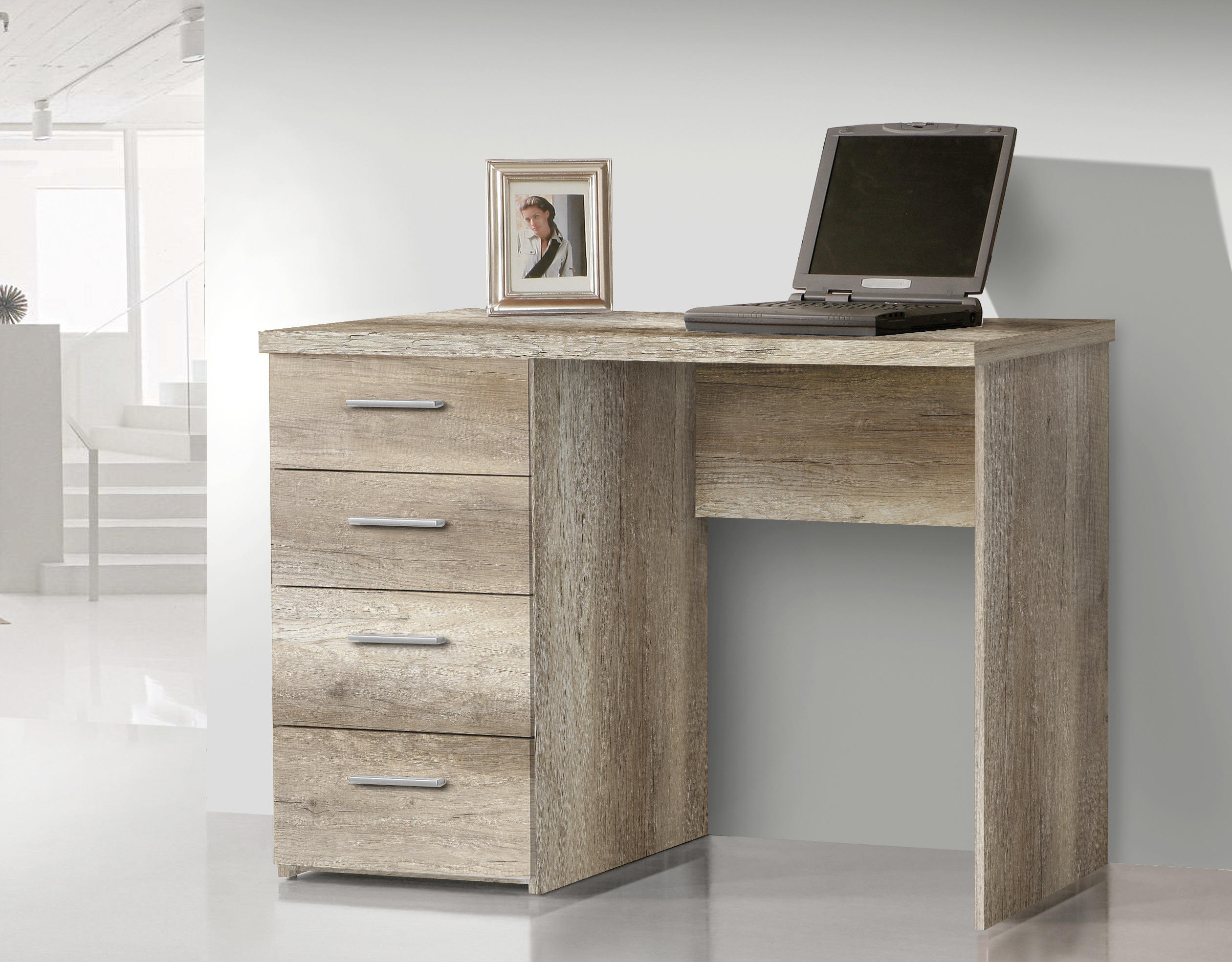 PISALNA MIZA leseni material barve hrasta  - barve hrasta/barve aluminija, Design, umetna masa/leseni material (110/76,5/60cm) - Cantus